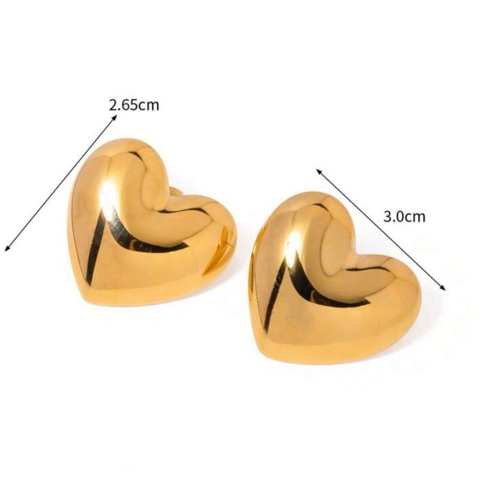 18k Gold Plated Stainless Steel Heart Studded Earrings Color Silver and Gold